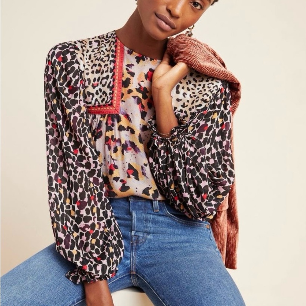 Anthropologie Black and White Graphic Sailor Collar Blouse